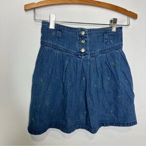 McKids vintage denim skirt girls‎ size 7 100% cotton floral embroidery retro 80s